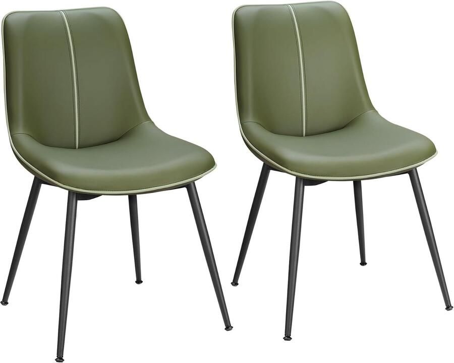 Songmics VASAGLE Eetkamerstoelen set van 2 – Gestoffeerde stoelen met stalen poten verstelbare voetdop gebogen rugleuning – Forest Green (model LDC140C02)