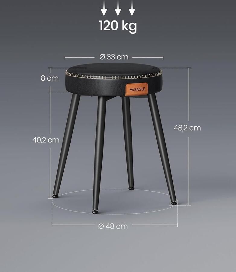 ‎SONGMICS VASAGLE EKHO Collectie Set van 2 Eetkamerstoelen Keukenstoel Gevoerde zitting PU met stiksels Moderne Mid Century Stijl Hoogte 48 3 cm Woonkamer Kantoor Inktzwart LDC170B02