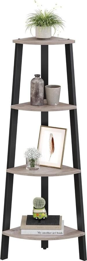 Songmics VASAGLE Hoekkast Ladderrek met 4 planken – 34 × 34 × 125 cm – Industrieel design – Grijs-zwart (model LLS034M01)