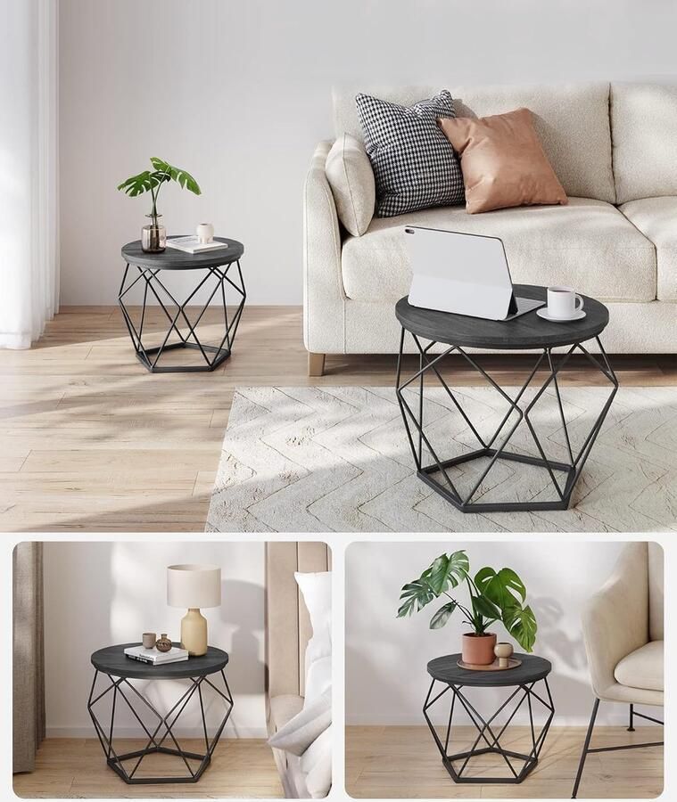 ‎SONGMICS VASAGLE Ronde salontafels set van 2 bijzettafels moderne stijl verwijderbaar tafelblad stalen frame voor woonkamer zwart LET040B22