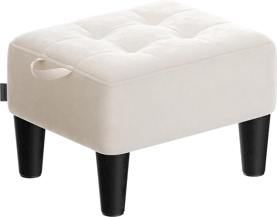 ‎SONGMICS Voetkoffer met Benen Kleine Voetbank Ottomaans Fluweelhoorn met Dikke Kussen voor Woonkamer Slaapkamer Instapopening 330 lb Gewichtscapaciteit Cream White