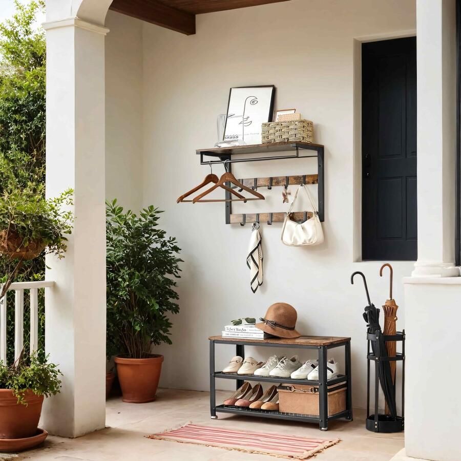 Songmics Wandkapstok En Schoenenbankset Met 3 Niveau Schoenenrek – Functioneel