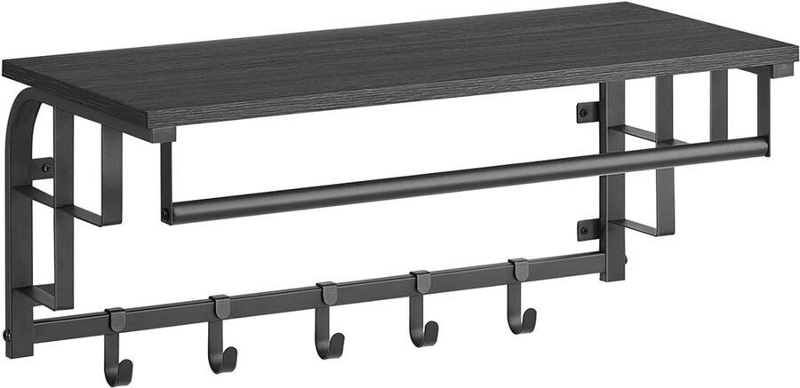 Songmics Wandkapstok – Met 5 Haken – Antraciet Grijs-Zwart – Moderne Wandkapstok
