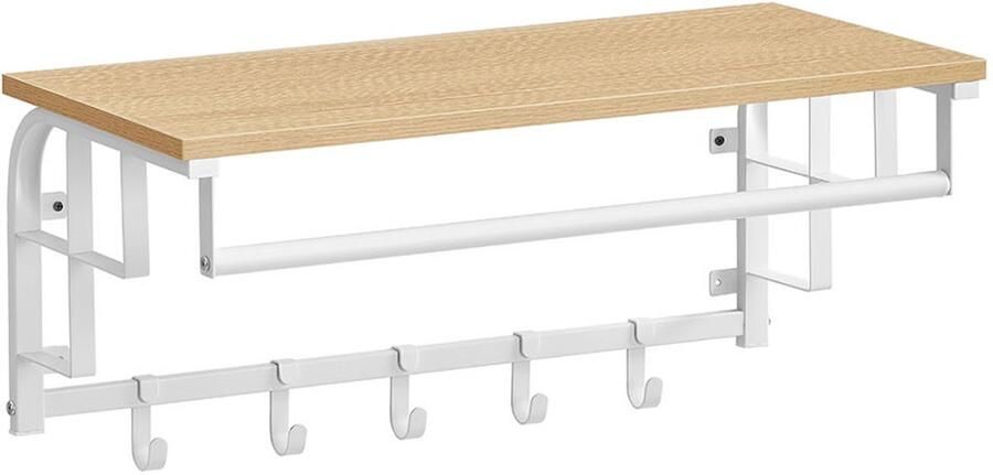 Songmics Wandkapstok – Met 5 Haken – Goud Eiken – Wolkenwit – Decoratieve Kapstok