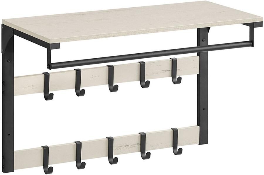 Songmics Wandkapstok – Met Plank – Met 10 Haken – Vintage Wit-Zwart – Praktische Organizer