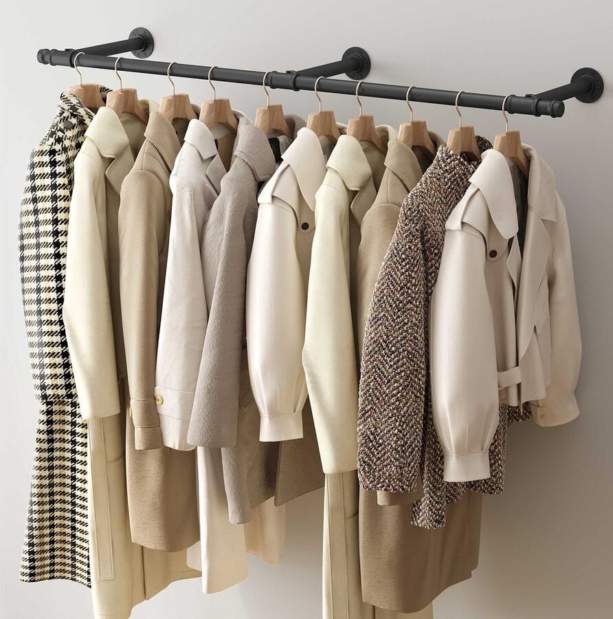 Songmics EMOB Wandkledingroede Denkey 170 x 30 4 x 7 cm Zwart Wandkapstokken Zwart Metaal Wandkapstokken Op voorraad