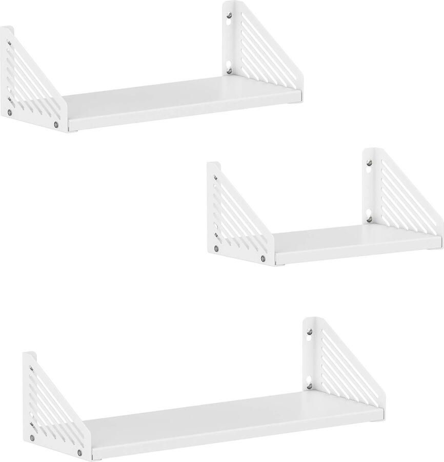 Songmics wandrekjes set van 3 metalen zwevende rekken voor decoratie fotolijsten souvenirs entree gang woonkamer slaapkamer badkamer wit LFS023W01