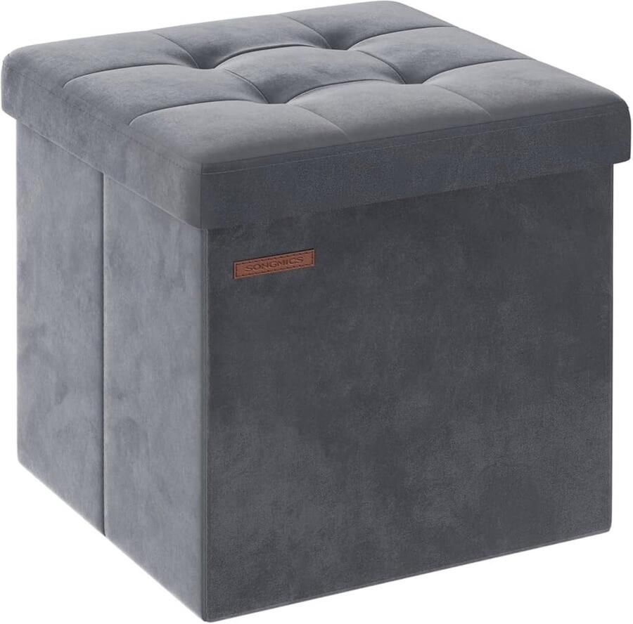 ‎SONGMICS Zaina Home Poef met opbergruimte Kleine zitbank 38 x 38 cm Tot 300 kg belastbaar Leigrijs LSF227G01 Songmics