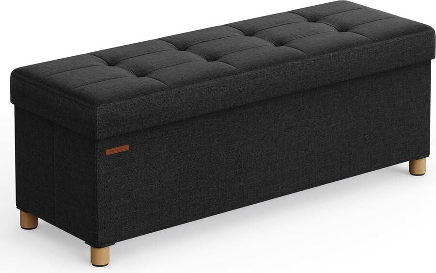 Songmics Zitbank met opbergruimte schoenenbank inklapbare zitkist opbergdoos voetenbank 38 x 110 x 40 cm voor woonkamer slaapkamer inktzwart LSF018B11