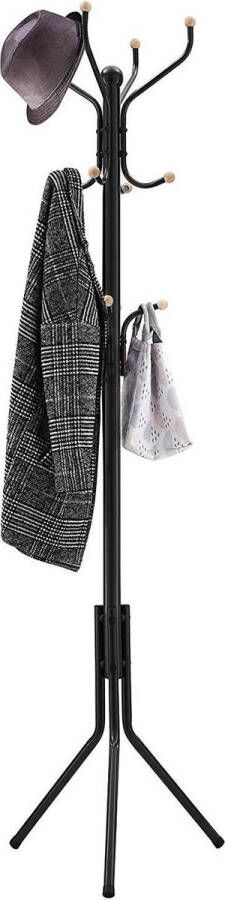 Springos Songmics Staande Kapstok 12 Haken Metaal Beuken Zwart