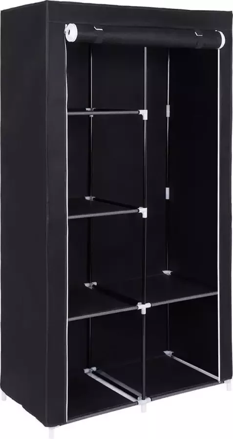 ZAZA Home Stoffenkast garderobe 2 kledingrails 6 planken verschillende montageopties 88 x 45 x 168 cm voor slaapkamer kleedkamer zwarte ryg84h - Foto 2