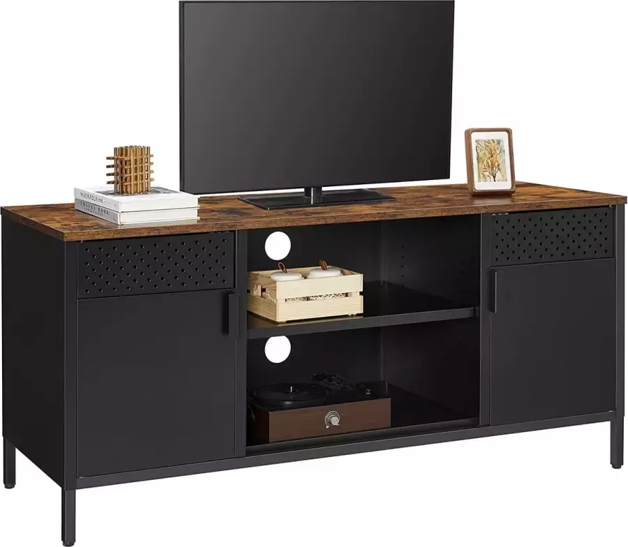 Songmics TV-standaard TV-kast TV-tafel met 3 verstelbare planken voor TV tot 55 inch voor woonkamer slaapkamer rustiek bruin en zwart LTS103B01