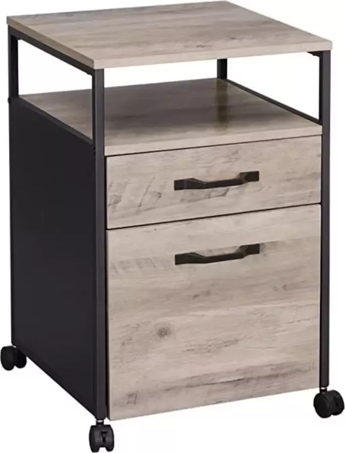 Songmics VASAGLE Archiefkast met 2 laden mobiele kantoorkast met wielen rolcontainer open compartiment hangmappen stevig stalen frame industrieel ontwerp grijs-zwart OFC071B02 - Foto 2