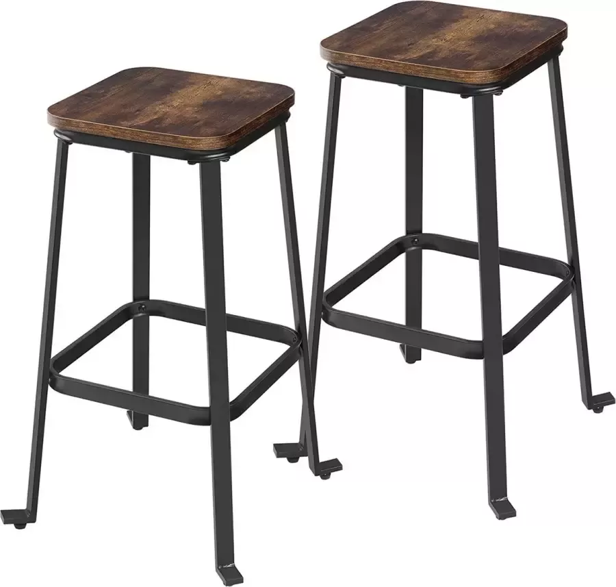 ZAZA Home VASAGLE Bar Krukken Set van 2 Bar Stoelen voor het Keukeneiland Hoek Bar Ontbijt Rugleuning met Voetsteun 71 cm Hoogte Vintage Industrieel Rustiek Bruin en Zwart LJB034B02