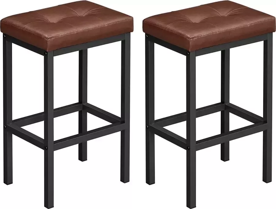 Songmics VASAGLE Bar Stool Set of 2 Bar Stools 40 x 30 x 62 cm Backrest PU Cover Easy to Assemble Industrial Design for Dining Room Kitchen Countertop Bar Brown Seat and Black Frame LBC068B82