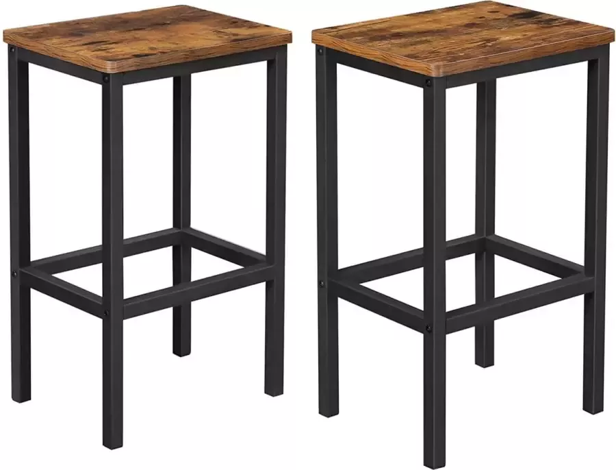 ZAZA Home VASAGLE Barkruk 2-delige set barstoelen keukenstoelen voor keuken woonkamer eetkamer 40 x 30 x 65 cm vintage bruin-zwart LBC65X