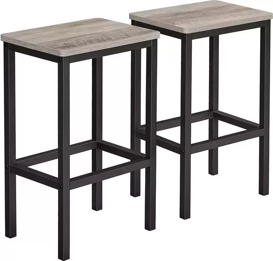 ZAZA Home Vasagle Barkruk 2-delige set barstoelen keukenstoelen voor keuken woonkamer eetkamer industrieel design grijpzwart LBC065B02
