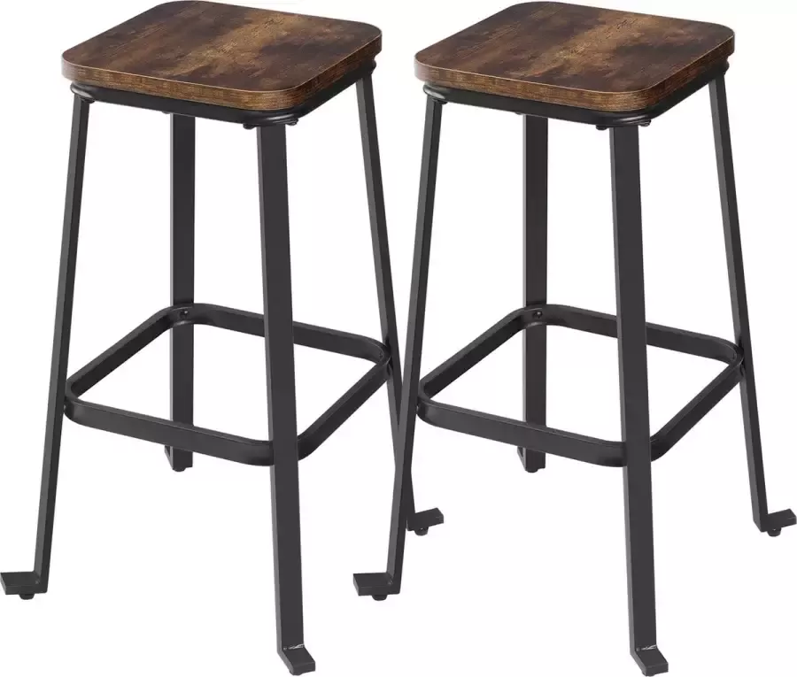 Songmics VASAGLE barkruk set van 2 barstoelen eetkamerstoelen met voetensteun hoogte 71 cm elk industrieel design vintage bruin-zwart LJB034B01