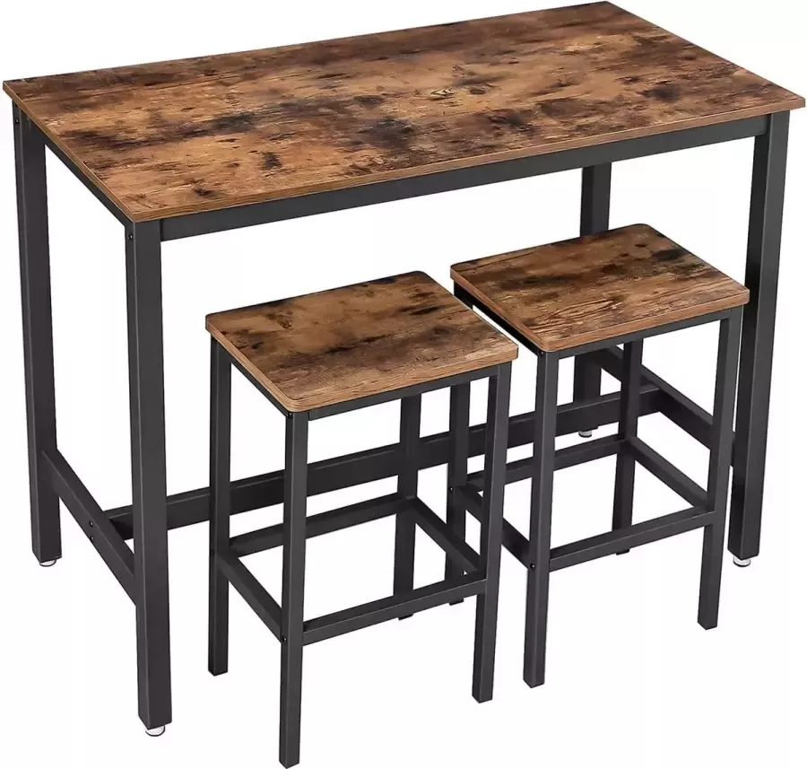 ZAZA Home VASAGLE bartafel set bartafel met 2 barkrukken aanrecht met barstoelen keukentafel en keukenstoelen in industrieel ontwerp voor keuken 120 x 60 x 90 cm vintage donkerbruin LBT15X