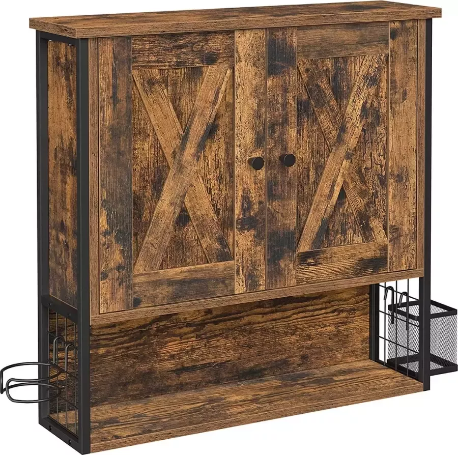 Songmics VASAGLE BBK123B01 Badkamerkast Opbergkast met 2 deuren Verstelbare planken met haardrogerhouder Industrieel ontwerp Vintage Bruin Zwart - Foto 2