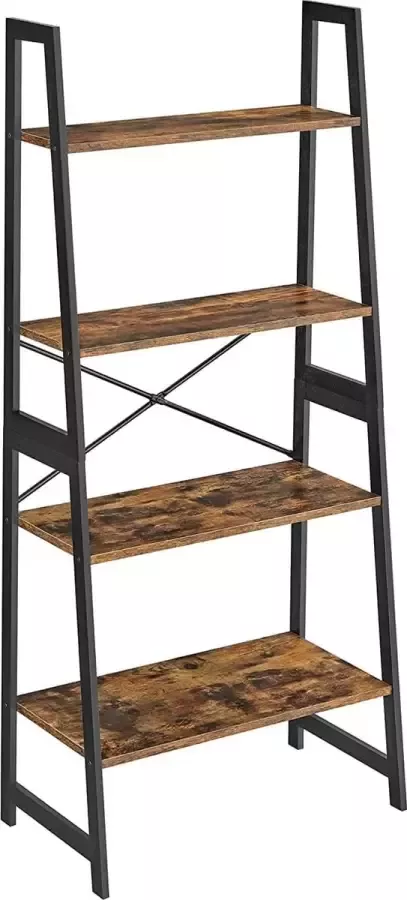 ZAZA Home VASAGLE Boekenkast ladderrek staand rek met 4 niveaus frame van bamboe eenvoudige montage voor woonkamer slaapkamer keuken vintage bruin-zwart BCB020B01V1
