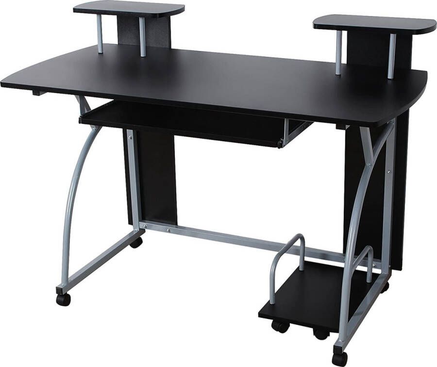 Songmics VASAGLE LCD812B Computerbureau met wielen PC-tafel met toetsenbordlade 2 planken 120 x 59 x 90 cm