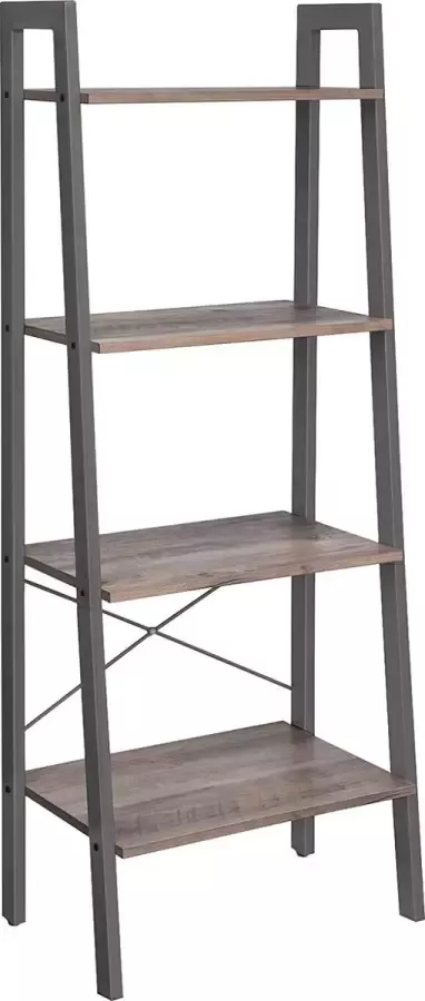 Songmics VASAGLE LLS44MG Staande boekenkast ladderrek met 4 niveaus metaal stabiel eenvoudige montage voor woonkamer slaapkamer keuken industrieel design grijs