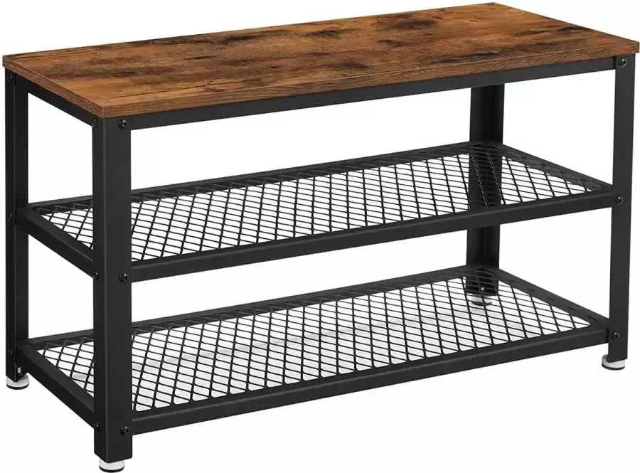 ZAZA Home VASAGLE schoenenbank schoenenrek met 2 legplanken opbergruimte voor schoenen 73 x 30 x 45 cm voor gang hal woonkamer metalen frame industrieel design vintage bruin-zwart LBS73X