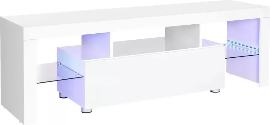 Songmics VASAGLE tv meubel voor tv's tot 60 inch grote tv-meubel tv-kast tv-plank met led-verlichting lowboard 140 x 35 x 45 cm hoogglans wit LTV14WT