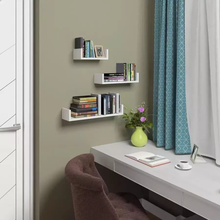 Songmics wandplank set van 3 zwevende planken MDF-hout diepte 15 cm