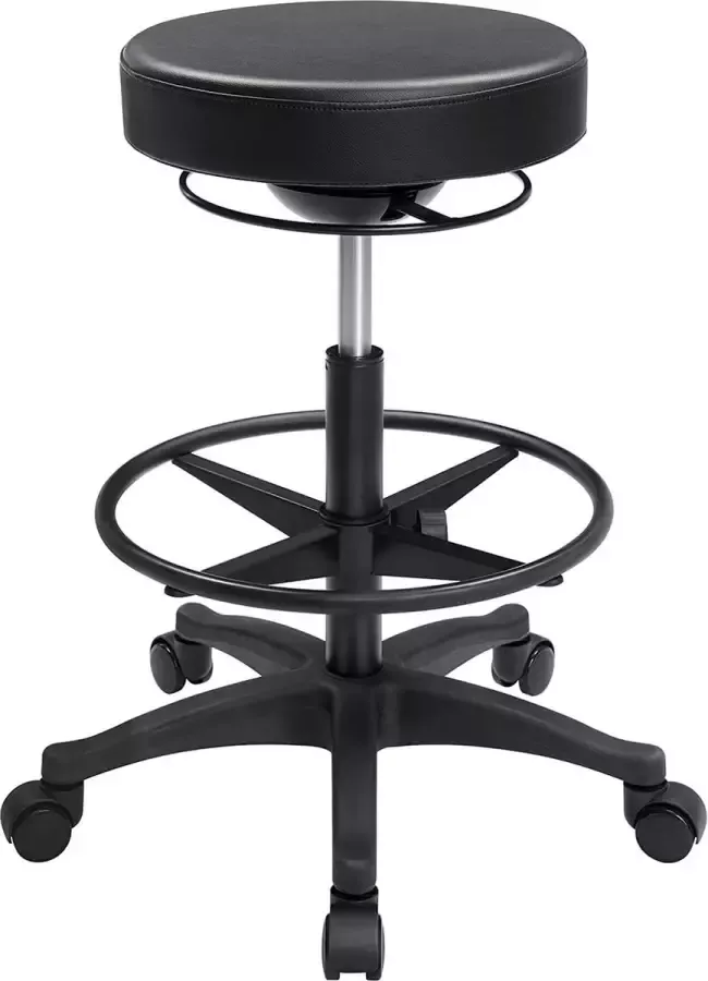 ZAZA Home SONGMICS werkkruk ergonomische werkkruk zitkruk 360°-draaistoel in hoogte verstelbaar 59 5-81 cm verstelbare voetensteun zwart OSC007B01