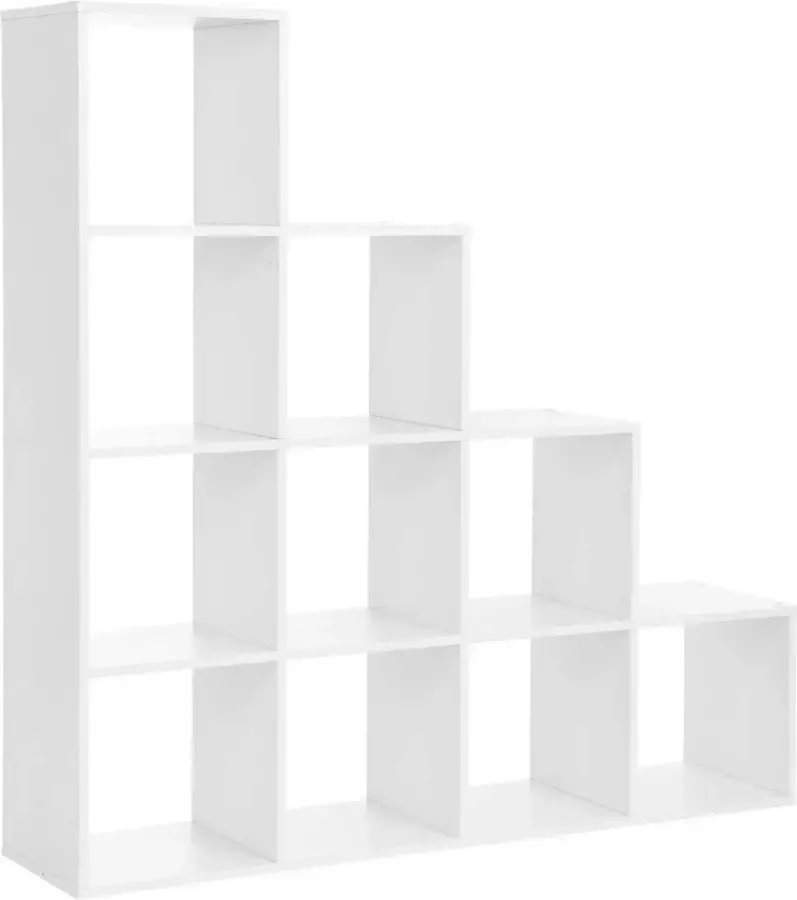 Songmics Zaza home Boekenkast trap vorm 10 open kubusvakken ruimteverdeler wit