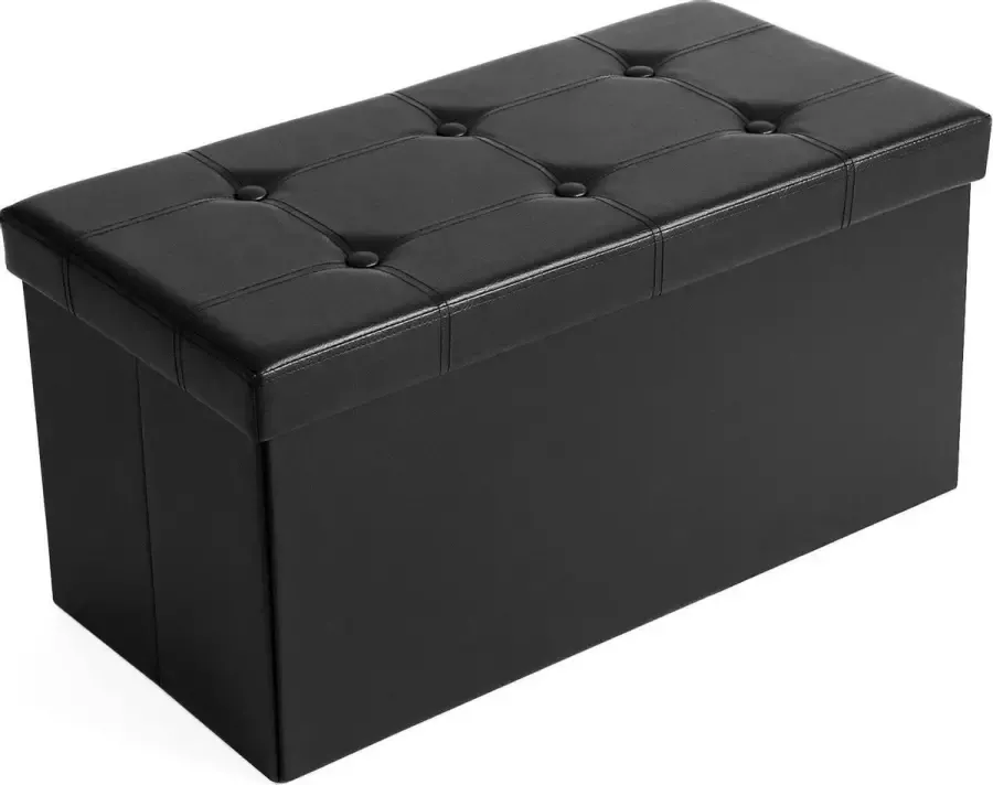 Zitpoef zitbank met opbergruimte opvouwbaar 2-zits belastbaar tot 300 kg kunstleer zwart 76 x 38 x 38 cm LSF105