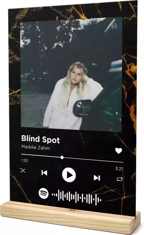 Songr Spotify Muziek Bordje Blind Spot Maddie Zahm 20x30 Zwart Goud Dibond Aluminium Plaat Cadeau Tip voor Man en Vrouw
