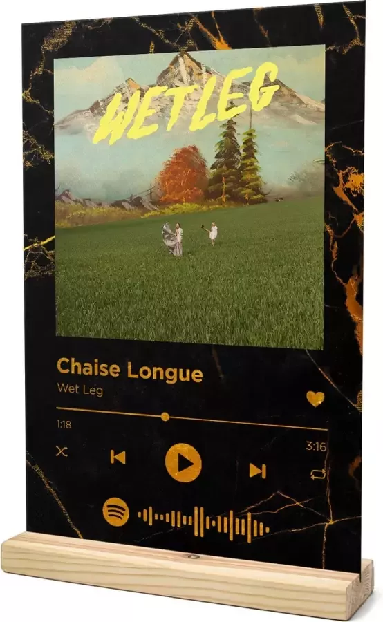 Songr Spotify Muziek Bordje Chaise Longue Wet Leg 20x30 Zwart Goud Dibond Aluminium Plaat Cadeau Tip voor Man en Vrouw