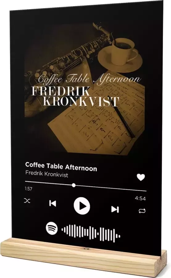 Songr Spotify Muziek Bordje Coffee Table Afternoon Fredrik Kronkvist 20x30 Zwart Dibond Aluminium Plaat Cadeau Tip voor Man en Vrouw