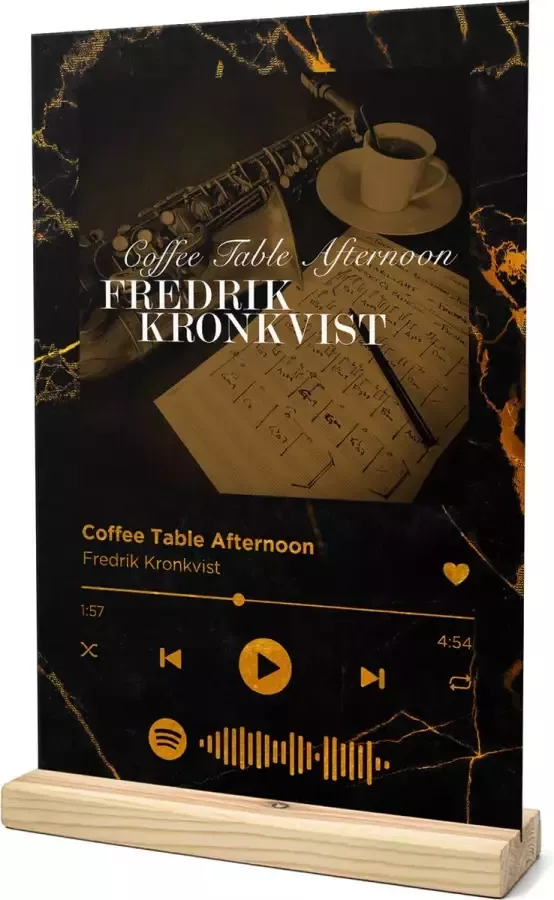 Songr Spotify Muziek Bordje Coffee Table Afternoon Fredrik Kronkvist 20x30 Zwart Goud Dibond Aluminium Plaat Cadeau Tip voor Man en Vrouw