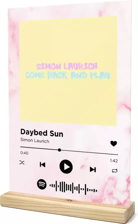 Songr Spotify Muziek Bordje Daybed Sun Simon Laurich 20x30 Roze Dibond Aluminium Plaat Cadeau Tip voor Man en Vrouw
