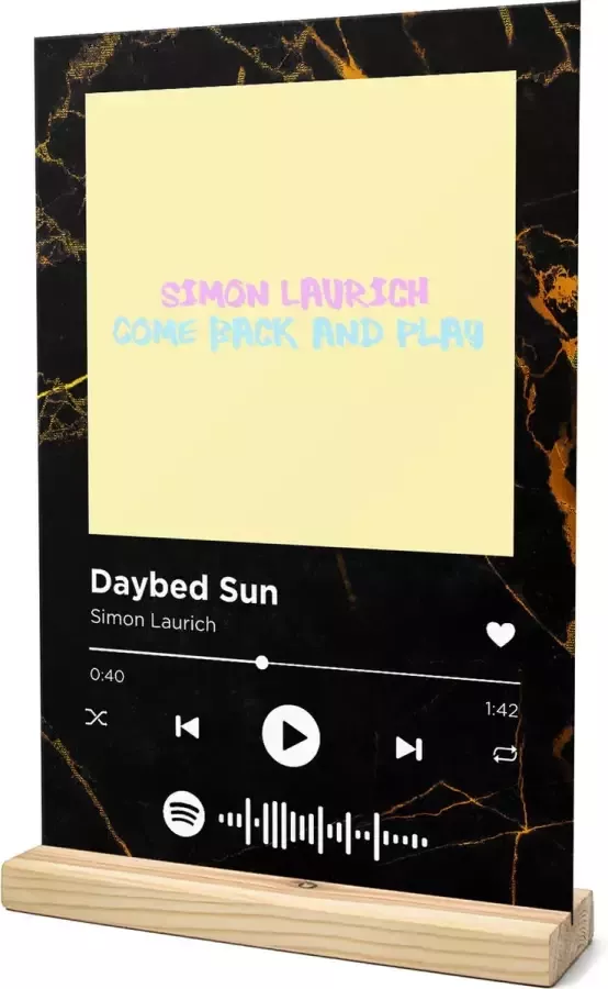 Songr Spotify Muziek Bordje Daybed Sun Simon Laurich 20x30 Zwart Goud Dibond Aluminium Plaat Cadeau Tip voor Man en Vrouw