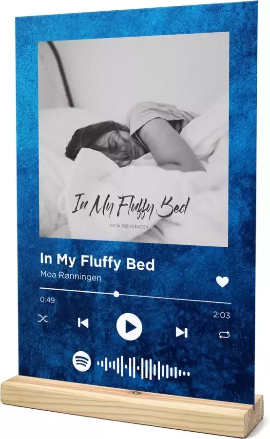 Songr Spotify Muziek Bordje In My Fluffy Bed Moa Rønningen 20x30 Blauw Dibond Aluminium Plaat Cadeau Tip voor Man en Vrouw