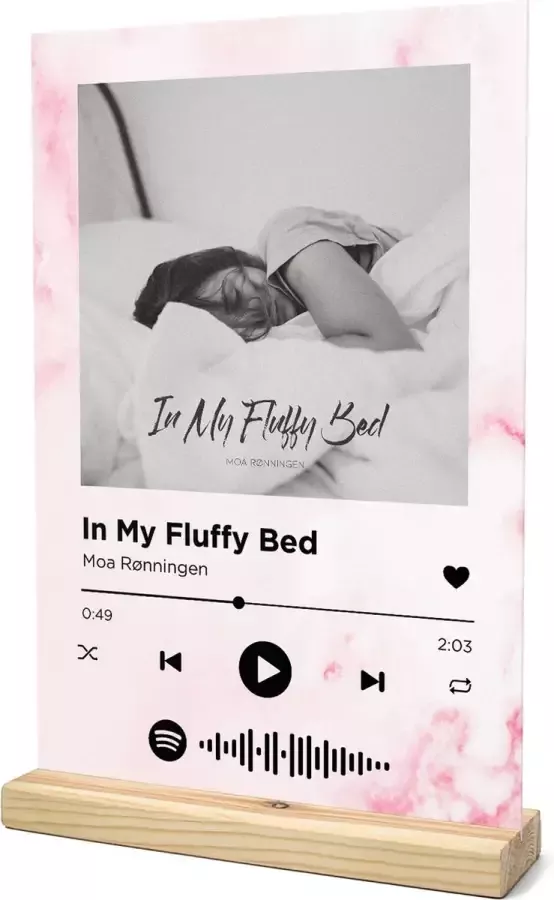 Songr Spotify Muziek Bordje In My Fluffy Bed Moa Rønningen 20x30 Roze Dibond Aluminium Plaat Cadeau Tip voor Man en Vrouw