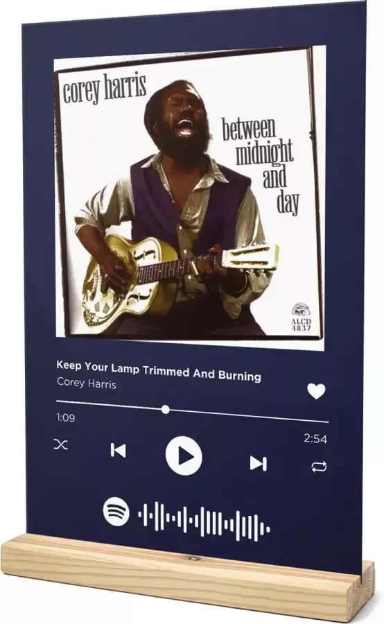 Songr Spotify Muziek Bordje Keep Your Lamp Trimmed And Burning Corey Harris 20x30 Blauw Dibond Aluminium Plaat Cadeau Tip voor Man en Vrouw