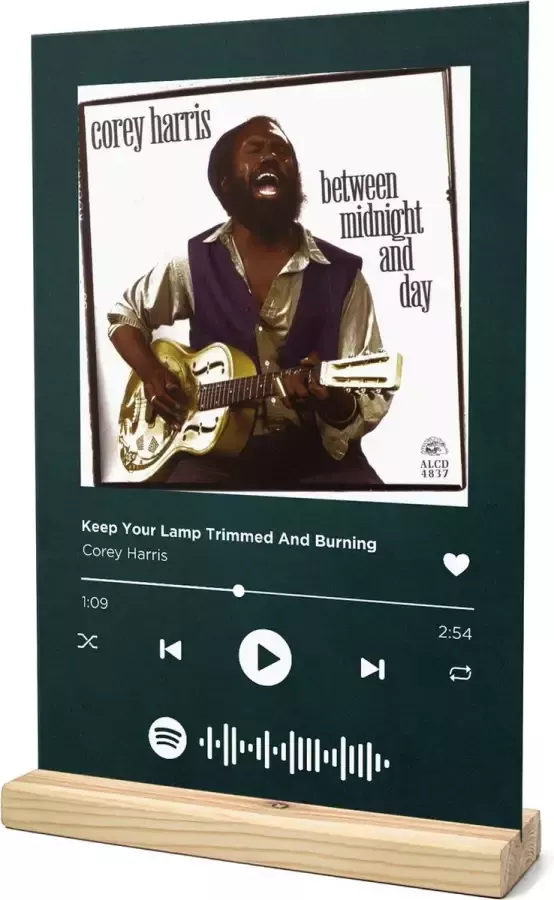 Songr Spotify Muziek Bordje Keep Your Lamp Trimmed And Burning Corey Harris 20x30 Groen Dibond Aluminium Plaat Cadeau Tip voor Man en Vrouw