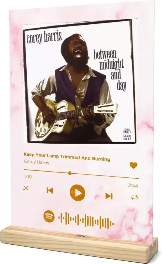 Songr Spotify Muziek Bordje Keep Your Lamp Trimmed And Burning Corey Harris 20x30 Roze Dibond Aluminium Plaat Cadeau Tip voor Man en Vrouw