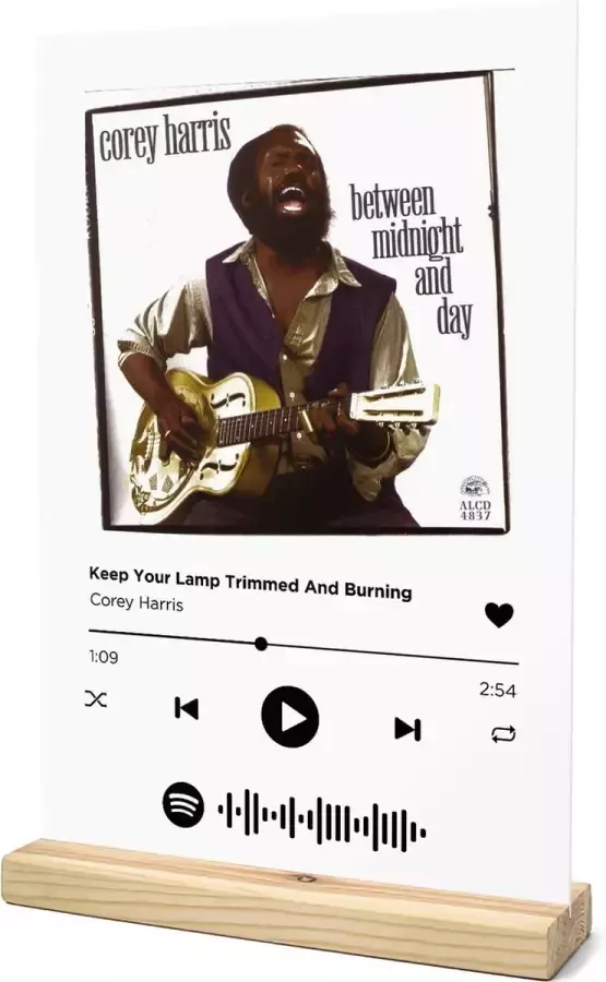 Songr Spotify Muziek Bordje Keep Your Lamp Trimmed And Burning Corey Harris 20x30 Wit Dibond Aluminium Plaat Cadeau Tip voor Man en Vrouw