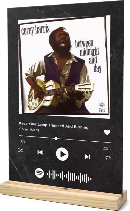 Songr Spotify Muziek Bordje Keep Your Lamp Trimmed And Burning Corey Harris 20x30 Zwart Dibond Aluminium Plaat Cadeau Tip voor Man en Vrouw