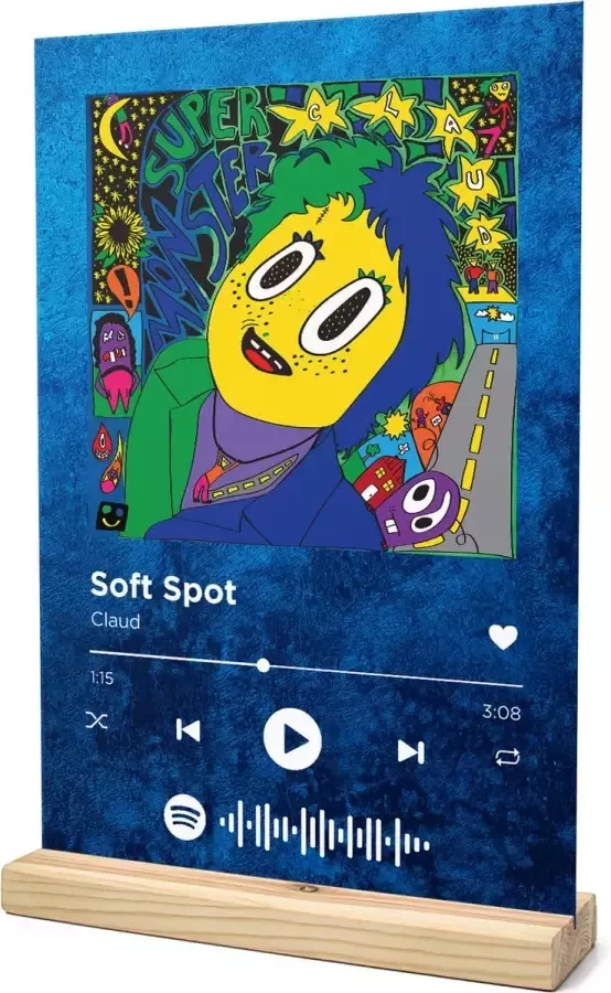 Songr Spotify Muziek Bordje Soft Spot Claud 20x30 Blauw Dibond Aluminium Plaat Cadeau Tip voor Man en Vrouw