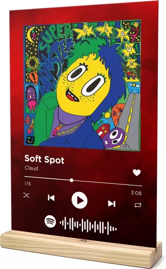 Songr Spotify Muziek Bordje Soft Spot Claud 20x30 Rood Dibond Aluminium Plaat Cadeau Tip voor Man en Vrouw