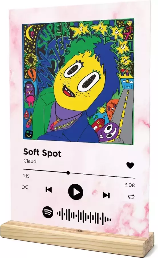 Songr Spotify Muziek Bordje Soft Spot Claud 20x30 Roze Dibond Aluminium Plaat Cadeau Tip voor Man en Vrouw