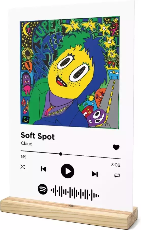 Songr Spotify Muziek Bordje Soft Spot Claud 20x30 Wit Dibond Aluminium Plaat Cadeau Tip voor Man en Vrouw